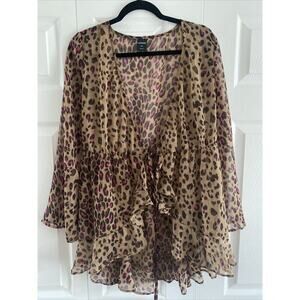 Express S/M Leopard Pink Mettallic Thread Swim‎ Cover Vacation Resort Beach